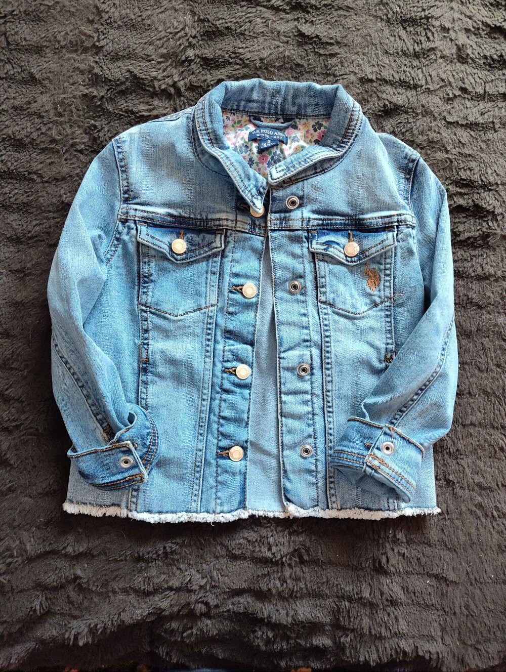 U.S. Polo Assn. Light Blue Kids Denim Jacket with Sherpa Hem